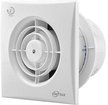 EINTTAX 4 Inch 100mm Bathroom Extractor Fan with Timer, 12W Quiet Powerful Bathroom Fan, Airflow 130m³/h, Wall/Window Mounted Extractor Fan for Kitchen Toilet Garage, Office, 34 dB, White