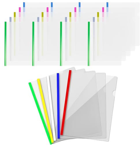 Feuilles Dossier Coulissante Transparent, Regerly 20 Pièce Transparent Chemise De Couvertures De Rapports Clair a4 Dossier Coulissante pour Classification Documents Bureau Scolaire(5 Couleurs)