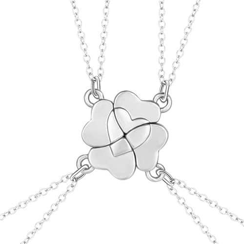 Cosysparks Collares de la Amistad para 4, 4 Mejores Collares de Amigos BFF para 4 Chicas de Hermanas Colgantes de Trébol de Cuatro Hojas (Plateado)