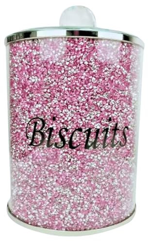 Stylish Pink Biscuit Cookie Jar Canister - Crushed Diamond-Filled Bling Design, Decorative Kitchen Storage, For Baking Enthusiasts, Elegant Home Décor