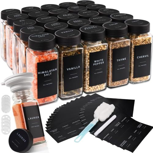 Vikcvcsc Barattoli Spezie - [25x 120ml] Contenitori Spezie per Cucina, Barattoli Porta Spezie con Coperchio - Barattoli Porta Spezie con Setaccio, Etichette, Spazzola, Lmbuto