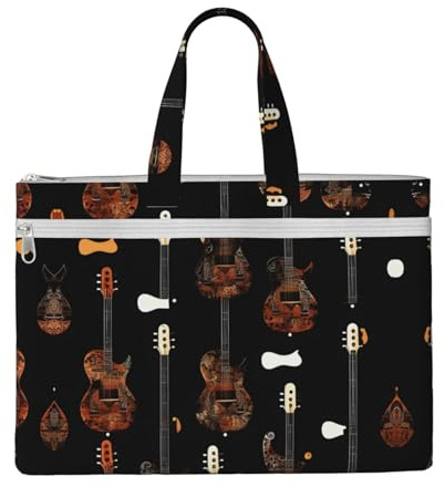 SDEGTHO Art Guitar Pattern Print Zippered Document Bag With Handle For Carrying Paper Files Books Filing Folder
