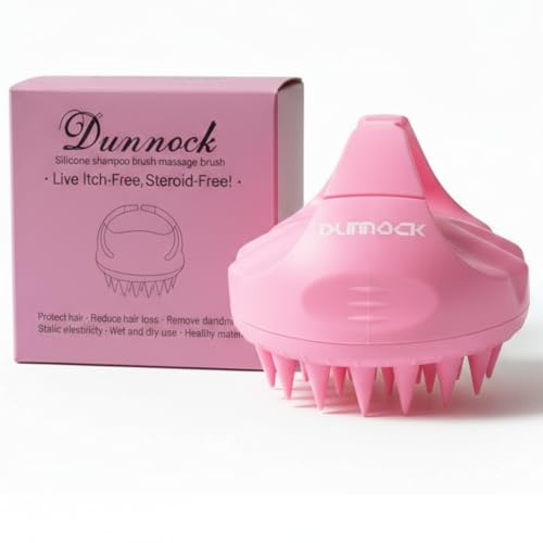 Dunnock Scalp Massager for Hair Growth, Soft Silicone Scalp Scrubber Shampoo Brush for Exfoliation, Dandruff Removal Head Massage Stress Relax, Wet & Dry Use for Thick Thin Curly Hair Care, Pink
