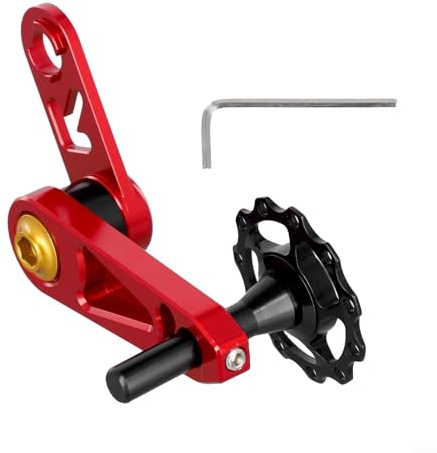 Tendeur de chaîne de vélo pour vélo à vitesse unique en alliage d'aluminium solide et acier inoxydable, avec réglage de la tension (rouge)