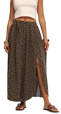 HiMONE Casual Maxi Skirt Lightweight Woven Fabric Elastic Waistband Flowy for Maternity Mom and Day Outfits