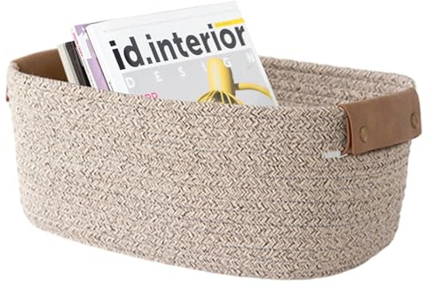 Bomullsrepkorg - babykorg | rektangulär hammare - 580 g handtag | liten dekorativ skrivbordsorganisatör säkert kan hålla böcker och tidskrifter