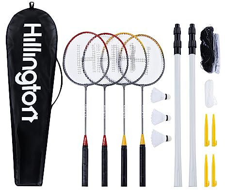 FiNeWaY NEW 4 PLAYER BADMINTON SET WITH RACKET POLES & NET SHUTTLECOCK OUTDOOR GARDEN FAMILY GAME SPORT WITH CARRY BAG
