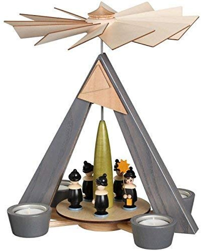 Rudolphs Schatzkiste Tealight pyramid curlers colourful W x H x D 24.5 x 29 x 24.5 cm wooden pyramid Seiffen Ore Mountains Christmas heat game tea light lights figure wood wings candles