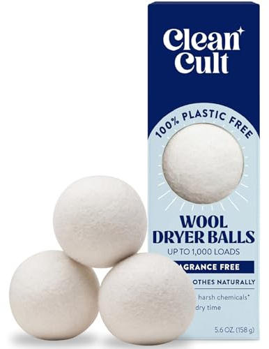 Cleancult Wool Dryer Balls (3 Count) - Made from 100% New Zealand Wool - Biodegradable Dryer Balls - Shorten Dry Times, Soften Clothes, and Stop Static Cling - Lasts up to 1000 Loads