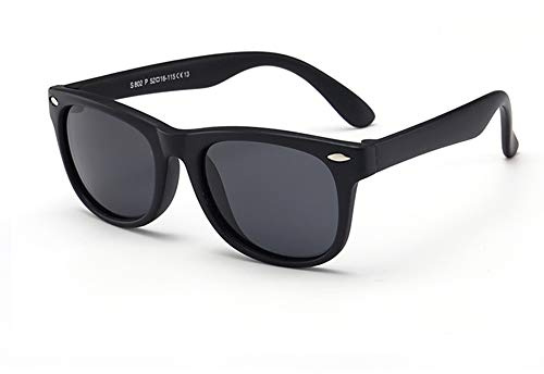 FOURCHEN Lunettes de soleil pour garçons et filles, Lunette de Soleil, Lunette de Soleil Polarisées Fille Garçon Cadre Flexible Pour Fête de Vacances à La Plage (matte black)