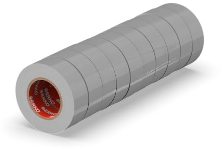 ERKO Isoleringstejp 15mm x 10m grå 10 stycken för elektriska kablar, hög flexibilitet och självhäftande kraft, tejp, tätningstejp, för skarvning av tråd och kabelisoleringar