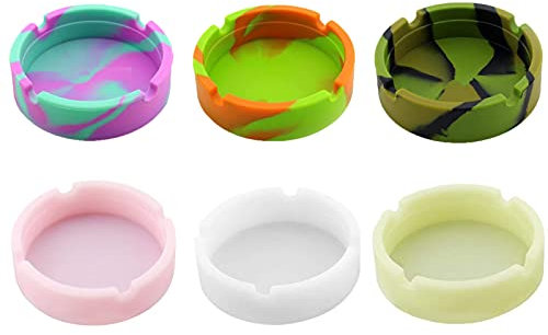 SOQKEEN 6er Set Silikon-Aschenbecher, Bruchfest & Hitzebeständig, Antihaftbeschichtet, Coole Aschenbecher für Draussen, Zuhause, Büro & Gastronomie