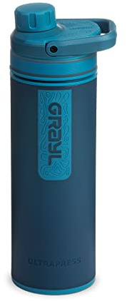 GRAYL UltraPress 500 ml, filtro acqua potabile, elimina il 99,99% di batteri e virus, perfetto per campeggio, sopravvivenza e viaggi (Forest Blue)