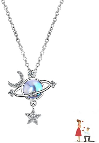 Mond und Stern Kette, Mondstein Halskette, Planet Anhänger, Schmuck Geschenke für Damen