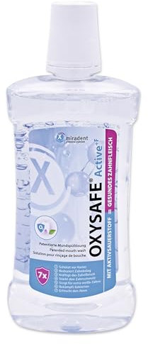 miradent OXYSAFE Active +F Mundspüllösung 500 ml | mit Aktivsauerstoff und Fluorid | Antibakteriell I schützt Zähne und Zahnfleisch I gegen Mundgeruch | plaquehemmend | alkoholfrei