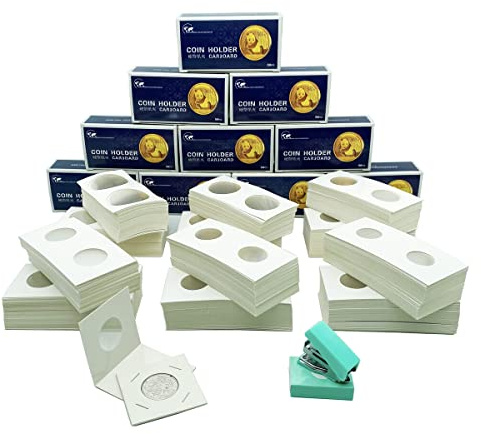600Pcs Coin Holders Cardboard Coins Flips for Collectors,6 Sizes 2 x 2 Currency Holders for Coin Collection Supplies Display Book Fits Penny/Quarters/Tokens/Medallions