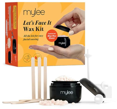 Mylee Kit Ceretta Let's Face It, Kit per Ceretta Viso con Mini Scaldacera Nero USB, Cera di Precisione 50g (Pesca e Camomilla), Spatole per Ceretta, Applicatori per Ceretta per Orecchie e Naso