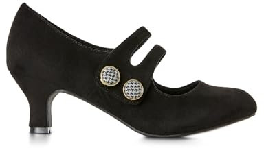 Joe Browns Women's Double Strap Dogtooth Button Mary Jane Shoes Pump, Black, 6 UK