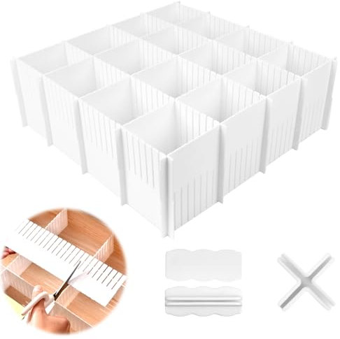 PRZRAO 10 Stück Trennwände für Schubladen, 32 x 11 cm, verstellbare Schubladenteiler aus Kunststoff mit 30 Stück Befestigungszubehör für Büro, Küche oder Schlafzimmer