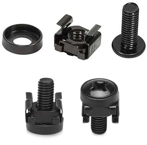 Lemiyoo 60 juegos de tuercas y pernos de jaula, tornillos y pernos de montaje en rack, tuercas de inserción cuadradas para enrutadores de montaje de consola de servidor y gabinete de red (M6 negro)