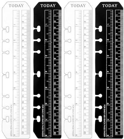 4-Stück Lesezeichen Lineal, A5 Seitenmarker Lineal, Ordner, Kunststoff Seite Marker, Page Finder für A5 Format 6-Loch Binder Notizbuch, DIY Loseblatt Notebook Standard 6 Löcher Lesezeichen Lineal