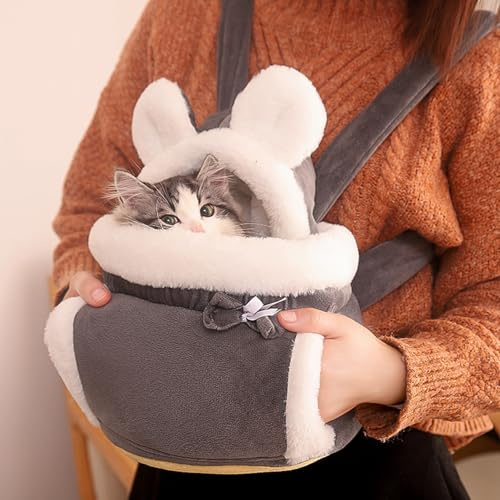 Kattväskhållare, plysch varm främre kattryggsäck med sidofickor, små katt-hundburar, kattväska, husdjurshängande bröstväskor för resor utomhus (XL, inom 6 kg)