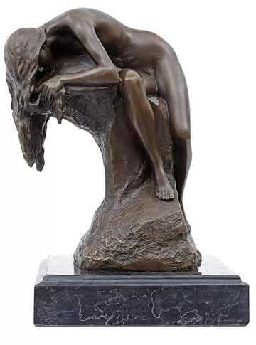 Statue de femme endormie sur le rocher en bronze véritable sur base en marbre