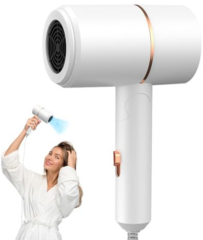 Secador Pelo, Secador Pelo Profesional Plegable con Botón de Frío y Calor, Secador Pelo Ionico con 3 Temperaturas 2 Velocidades, Secador Pelo Rizado con Boquilla de Cabeza de Soplado (Blanco)