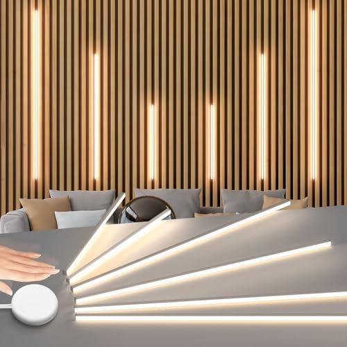 Lichaser Eingebetteter LED für Akustikpaneele, 6 Stück Dimmbar LED Strip Warmweiss für Wandpaneele Parallel mit Berührungssensor, Selbstklebend Licht für Akustikpaneel, Regal (2*40+2*60+2*90 cm)