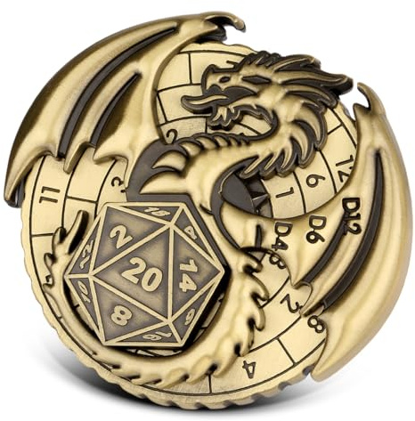 Drago Alato Roulette Dadi Spinner, 7-in-1 Metallico Spinner Dadi DND, Drago Alato Fidget Spinner, Regali di D&D con Scatola Regalo Logo Drago, Giochi di Ruolo, Accessori per Giochi da Tavolo, Bronzo