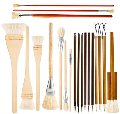 Pottery Glaze Brushes, 20Pcs Professional Paint Brush Set for Watercolor, Acrylic, Oil, Rock Painting, Nail Brush, Ceramic Glaze Brush Set with Multi-Shape-Flat, Filbert, Round, Fan, Nylon Brushes, Go