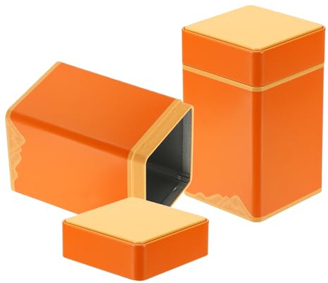 sourcing map 2 Pcs Square Tin Can with Lids, 3.35 x 3.35 x 5.51 Empty Metal Tea Tin Can Loose Leaf Tea Storage Canister for Storing Cookies Candies Coffee Spice Gifts Candles DIY, Orange