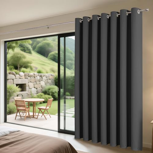 Joydeco Blackout Door Curtain W78 x L84 Inch 1 Panel, 85% Light Blcoking 200CM Wide Sliding Door Curtain with Eyelet for Room Divider Privacy Protection, Dark Grey