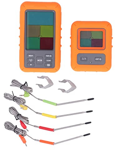 HUSHUI Termometro Per Carne Wireless, Termometro Digitale Per Barbecue Con 4 Sonde, Display LCD Retroilluminato, Funzione Allarme, 9 Impostazioni Carne Preimpostate USDA, Per Cottura