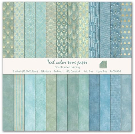 PLUSHCEWT Vintage Double-Sided Pattern Scrapbook Paper Pack, 24 Sheets 6x6 in, Cardstock for Origami, Scrapbooking, Decoupage, Card Making, Craft Paper Sheets for Journaling & DIY Projects (Blue)
