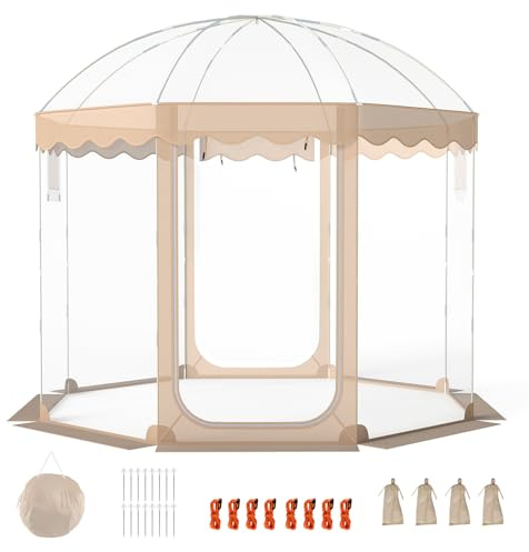 COSTWAY Tente Bulle Transparente Pop-up, Tente de Sport Dôme Extérieur Imperméable avec Vue Claire à 540° pour 8-10 Personnes avec Sac de Transport, pour Camping Événement Sportif, 305 x 305 cm