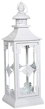 Lanterna bianca in stile shabby chic “Chalet”, altezza 56 cm, colore opaco con dettagli romantici