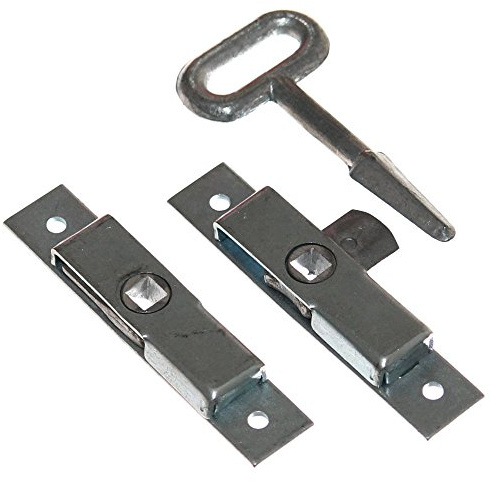 2 Verschluß Riegel + Vierkant Schlüssel für Anhänger Klappe Türriegel Fensterriegel Verriegelung Zungenschloß Neu Old-Harvest