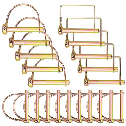 Favordrory 20 Pieces Shaft Locking Pin Safety Coupler Pin 1/ 4 inch, 5/16 inch, 3/8 inch Diameter in 2 Shapes of Square and Arch for Farm Trailers Wagons Lawn Garden