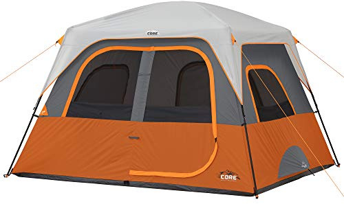 CORE 6 Person Straight Wall Cabin Tent | Portable Camp Tent with Carry Bag for Outdoor Car Camping | Included Gear Loft Organizer for Camping Accessories