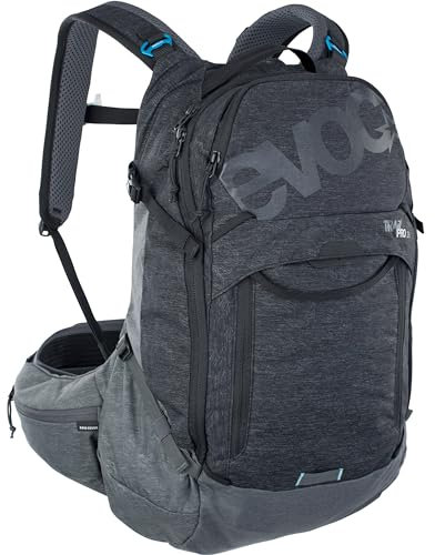 EVOC TRAIL PRO 26l Protektor Rucksack für Fahrradtouren, Backpack (LITESHIELD PLUS Rückenprotektor, leichter Fahrradrucksack, breite Hüftflossen, 3l Trinkblasenfach, Größe: L/XL), Schwarz/Carbon Grau