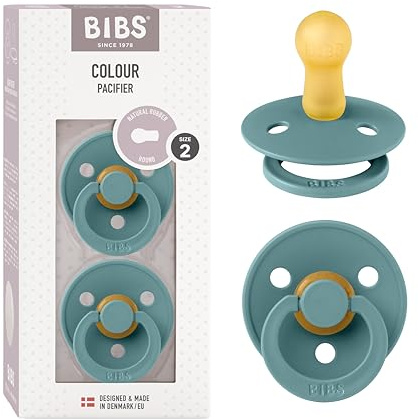 BIBS Colour Soother 2-Pack, BPA Free Dummy Pacifier, Round Nipple. Natural Rubber Latex, Made in Denmark, Size 2 (6-18 Months), Island Sea