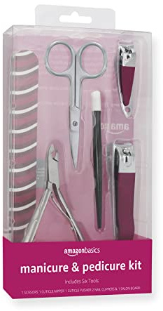 Amazon Basics 6-Piece Manicure and Pedicure Kit, Nail Care Grooming Tools with Cuticle Nipper and Nail Clippers