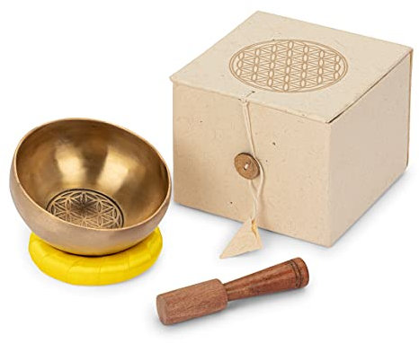 NKlaus Klangschalen Set 280g mit Klöppel und Pad Tibetische Blume des Lebens Handarbeit 12986