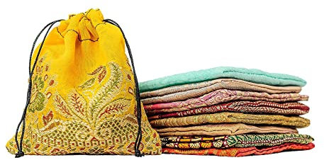 Aga's Own 25 Schmuckbeutel 24 x 24 cm Beutel Säckchen Stoff Geschenkbeutel Verpackung Farbige Schmuckbeutel Geschenk Verpacken - Sari Stoff/Indien (24x24 cm)