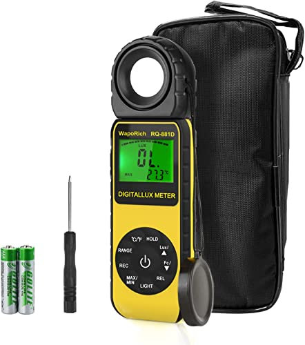 Light Meter Handheld Ambient Temperature Measures1-400,000 Lux/FC with 270° Rotatable Detector for All Visible Light, Industrial, Household, Plants and Photography - RQ-881D