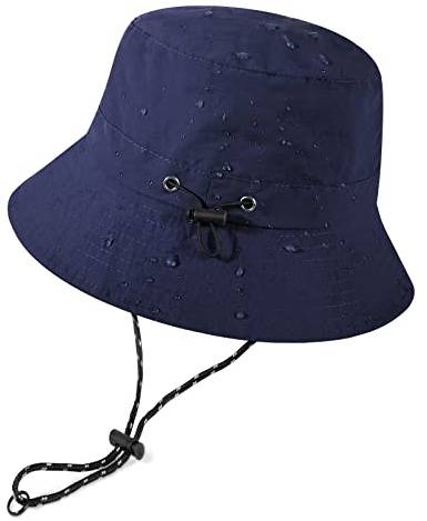 heekpek Bucket Hats Women Mens Waterproof Rain Hats UV Protection Sun Hat Packable Summer Bucket Hats with Adjustable String for Camping Walking Hiking Golf Fishing 54-62CM, Navy, One Size