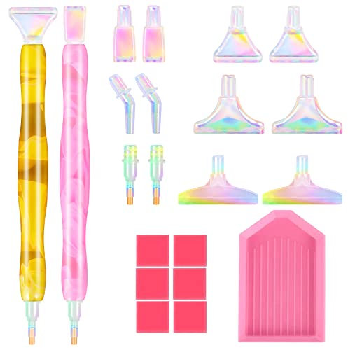 Souarts Diamond Painting Stift Zubehör Set, Bunt Diamant Painting Stifte Aufsätze Plastik, Erwachsene Kinder 5D Drill Pen für Mosaikherstellung Nagelkunst Diamantmalerei(21PCS Gelb Rosa)