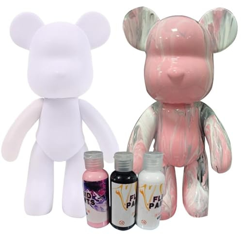 Generisch Kit de peinture liquide ours - Kit de bricolage - Décoration de la maison - Peinture créative vierge - Peinture fluide avec 3 couleurs - Pinceau, nappe