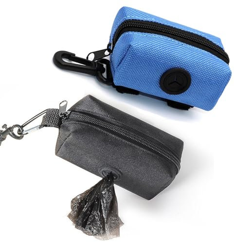 2 Stück Kotbeutelspender für Hunde, Wasserdicht Pet Poop Tasche Halter, Kotbeutelspender, für Spazierengehen mit Dem Hund,Laufen, Universal Dog Bag Poop Dispenser mit Reißverschluss (Schwarz und Blau)